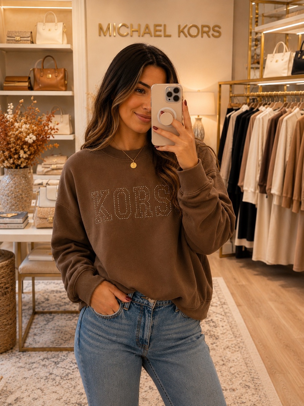 Michael Kors Brown Stud-Embellished KORS Sweater